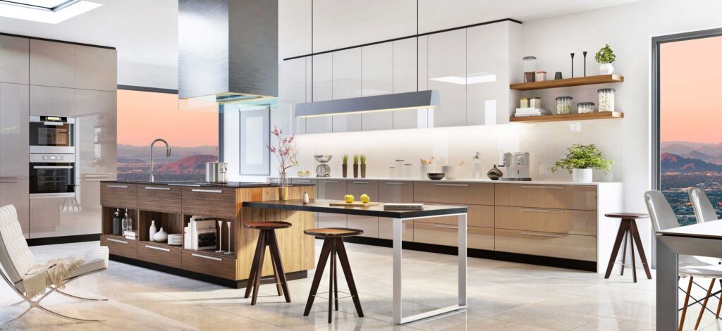 modern kitchen with desert view