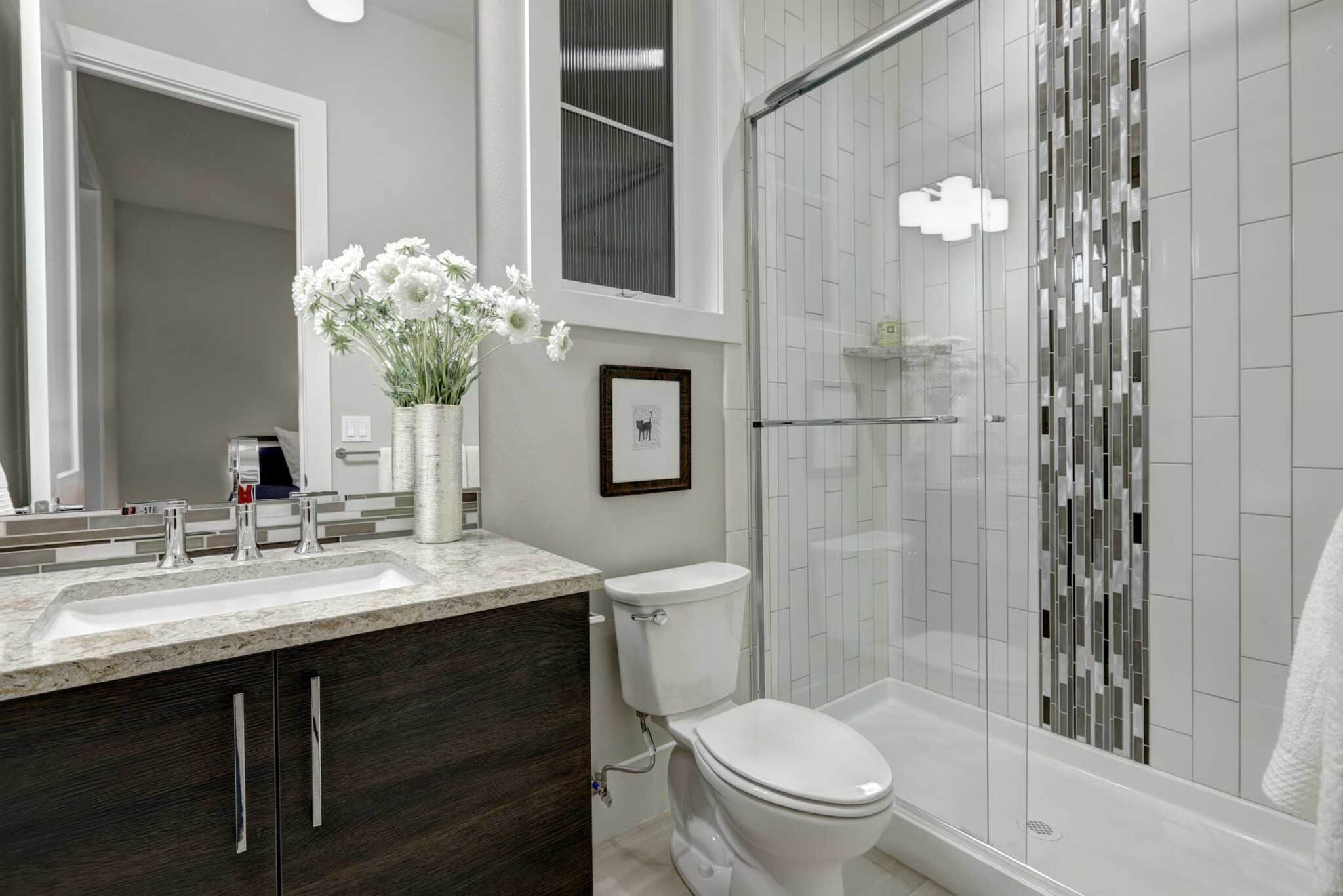 white and gray tile modern guest bathroom